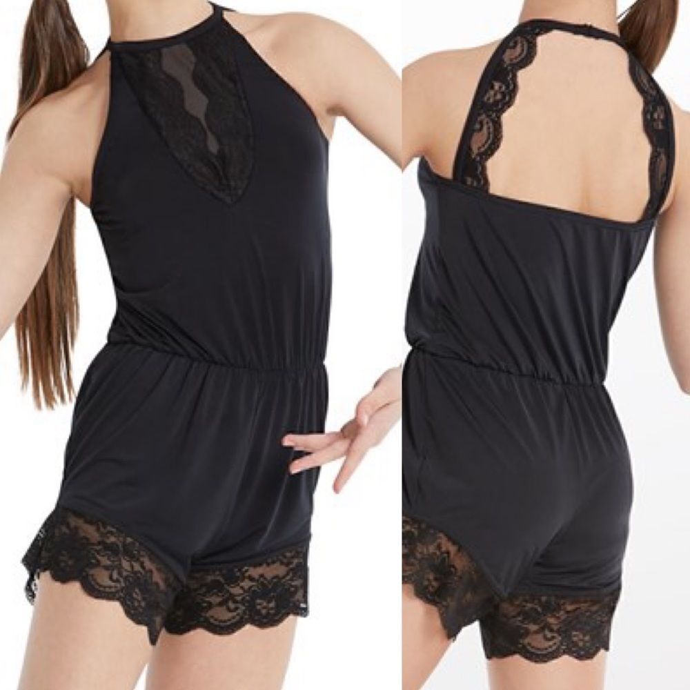 WEISSMAN Dance Costume burgundy Halter Strap Romper With Lace MJ10689 adult SA